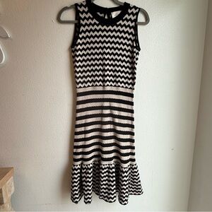 Kate Spade Black and Cream Zigzag Midi Dress
